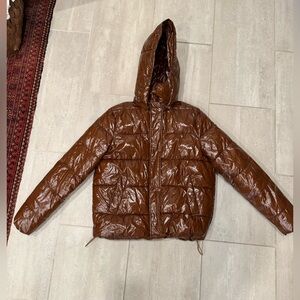 Brown Puffer Jacket with Removable Hood
